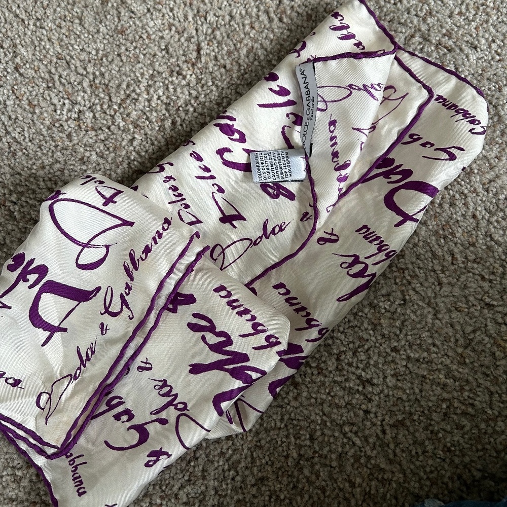 Authentic Dolce and Gabbana white and purple Silk Scarf
